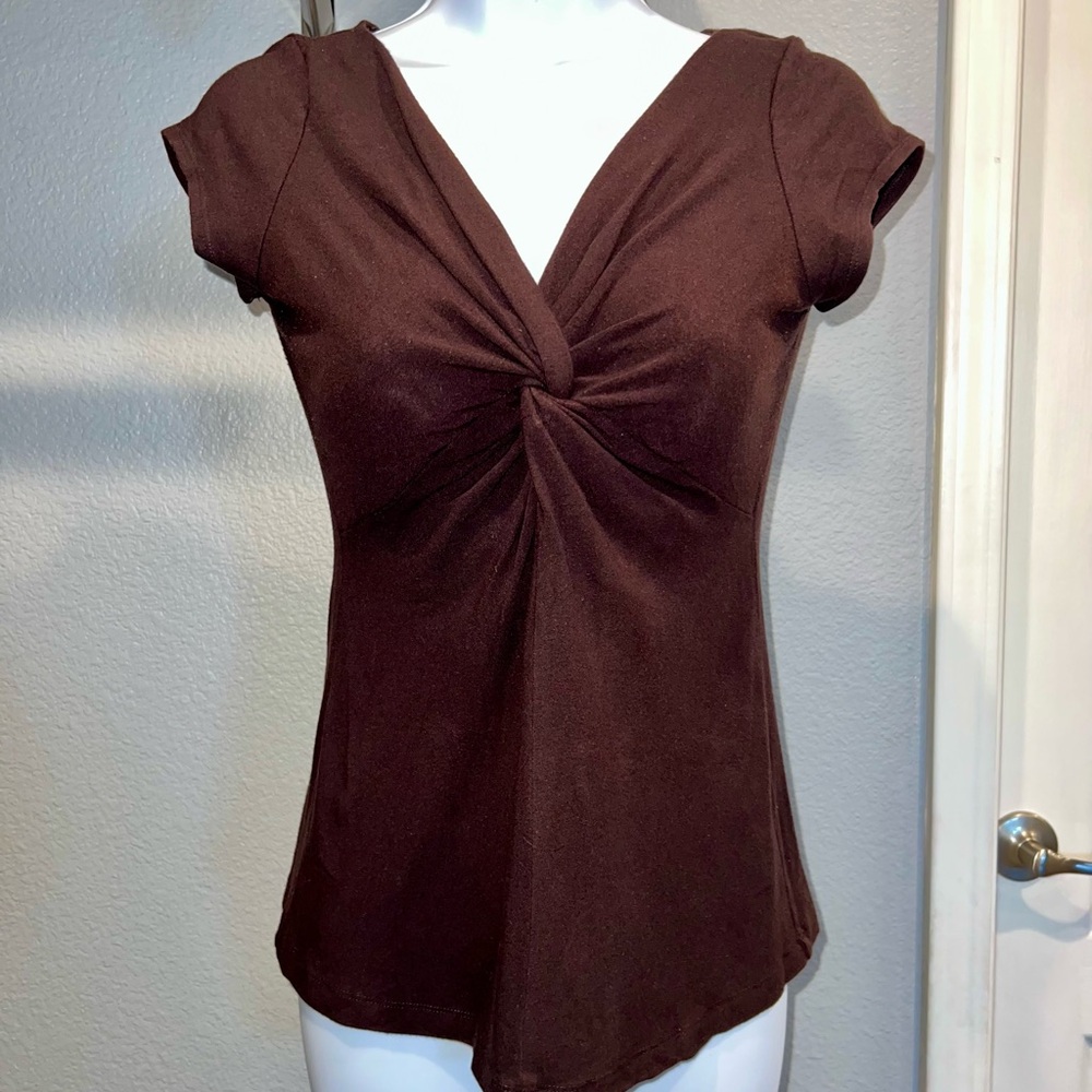 Cache Brown Ruched Cap Sleeve Blouse - 1-29